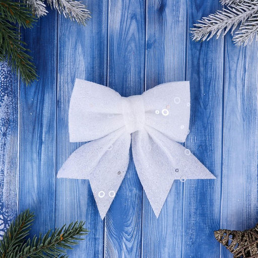 Цена за 2 шт. Ёлочные игрушки 2 шт., бантики, Зимнее волшебство. Бант с пайетками пластик, 1212 см, белый