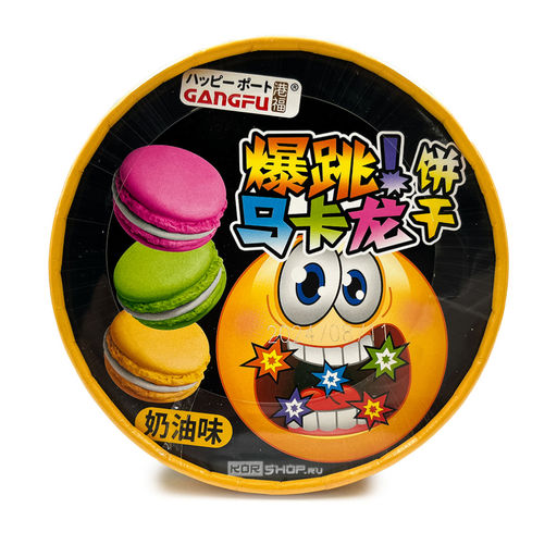 Печенье-сэндвич макарон с кремовым вкусом и взрывной карамелью Gang-fu, Китай, 80 г ведро Акция