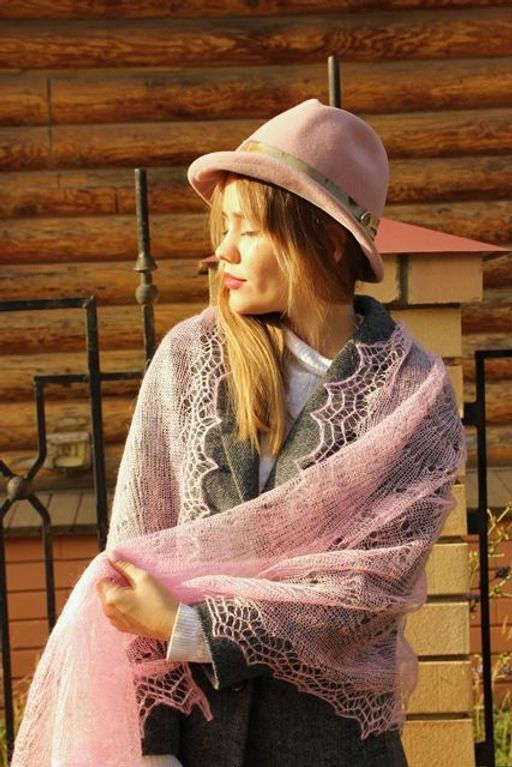 116 Палантин Розовая пудра 200см * 70см - Оренбургский пуховый узор фото 4