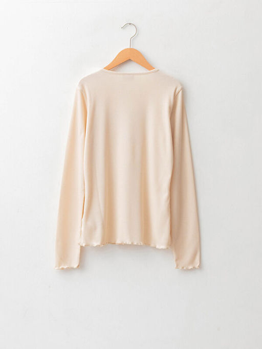 Bisiklet Yaka Uzun Kollu Bask?l? K?z ?ocuk Ti??rt - Waikiki фото 2