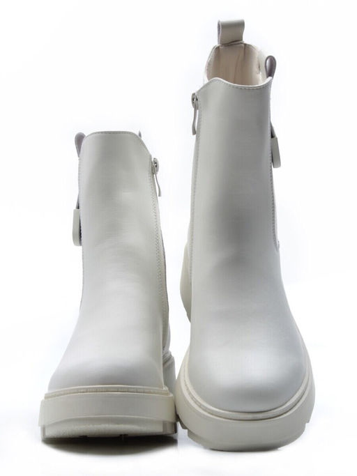 01-PCX55-2 WHITE Ботинки демисезонные женские (натуральная кожа, байка)