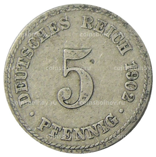 Монета 5 пфеннигов 1902 года A Германия