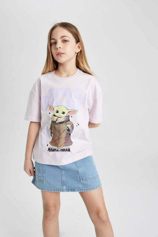 Футболка с круглым вырезом и короткими рукавами для девочек Звездные войны-Мандалорец - Defacto фото 6