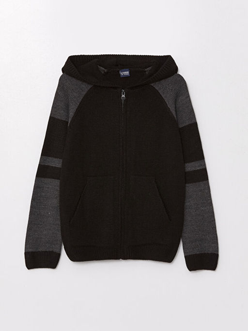 Kap??onlu Renk Bloklu Uzun Kollu Erkek ?ocuk Triko H?rka