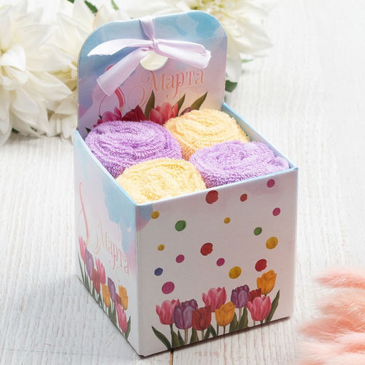 Набор махровых полотенец 8 Марта 30х30 см - 4 шт, 100% хлопок 340 гр/м2 - Этель фото 2