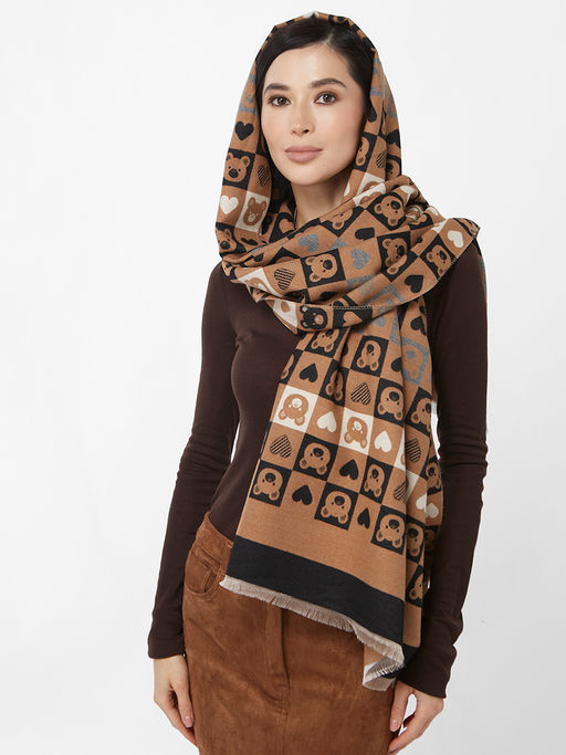 в составе ШЕРСТЬ и КАШЕМИР Большой, мягкий, теплый двусторонний палантин с принтом. - Tantino фото 3