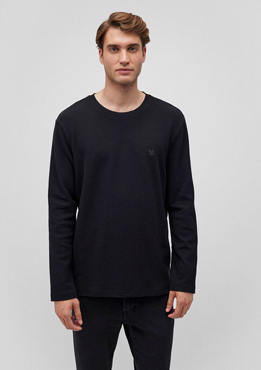 Uzun Kollu Siyah Tisort - Mavi фото 3