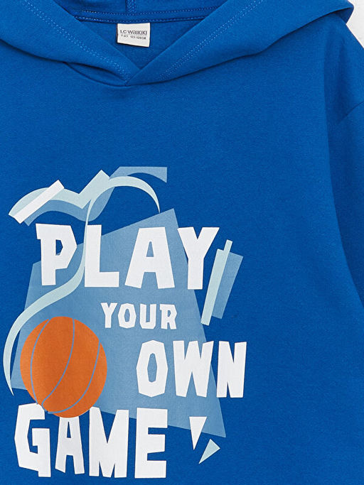 Kap??onlu Bask?l? Uzun Kollu Erkek ?ocuk Sweatshirt ve E?ofman Alt? - Waikiki фото 3