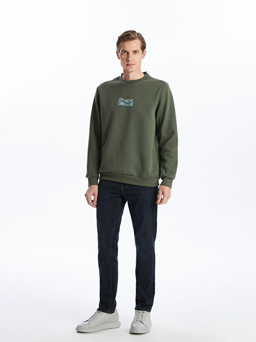 Bisiklet Yaka Uzun Kollu Bask?l? Erkek Sweatshirt