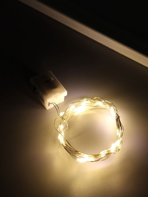 Нить светодиодная для сувениров, 20 диодов, дл. 2 м, от батареек 3×CR1130, набор 10 шт.