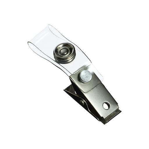 Цена за 100 шт. Прищепка металлическая для бейджа, с пластиковой петлей, на кнопке - Calligrata фото 2