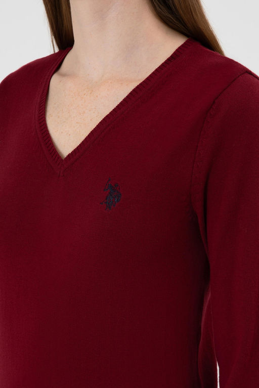 Kad_n Bordo V Yaka Basic Kazak Sepette S_rpriz _ndirim - U.s. polo assn фото 7