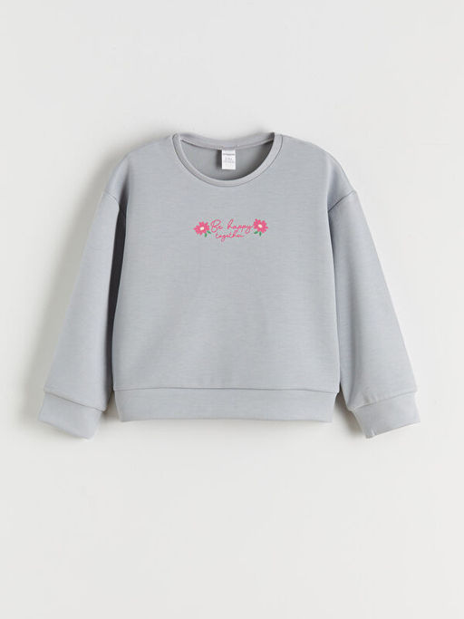 Bisiklet Yaka Bask?l? K?z ?ocuk Sweatshirt