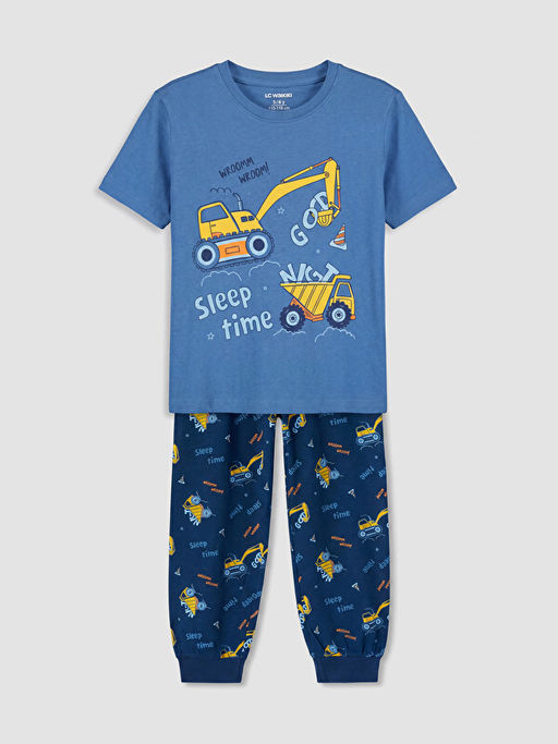 Bisiklet Yaka Bask?l? Erkek ?ocuk Pijama Tak?m