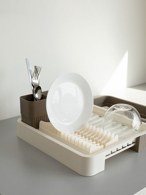 Подставка для сушки посуды раздвижная 51x36x5,5 бежевый полипропилен - Denastia фото 4