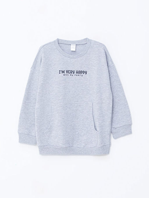 Bisiklet Yaka Bask?l? Erkek Bebek Sweatshirt ve E?ofman Alt 2li Tak?m