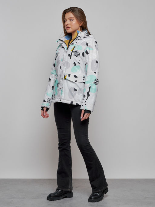 Горнолыжная куртка женская зимняя серого цвета 2302-1Sr