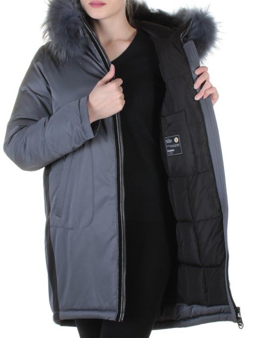 E-1961 DK. GREY Пальто женское с натуральным мехом Evcanbady - Fashion фото 8