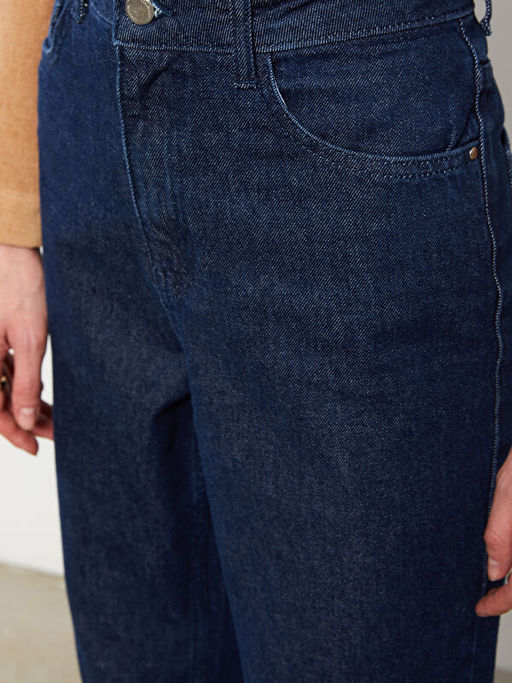 Kad?n Y?ksek Bel Mom Fit D?z Jean Pantolon