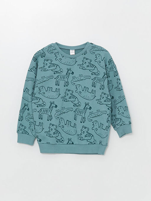 Bisiklet Yaka Uzun Kollu Bask?l? Erkek Bebek Sweatshirt