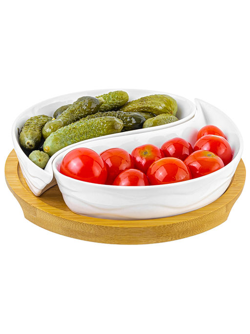 Тарелка под оливки 100 мл 15*15*3,5 см "Инь-Янь айсберг волны" на деревяной подставке