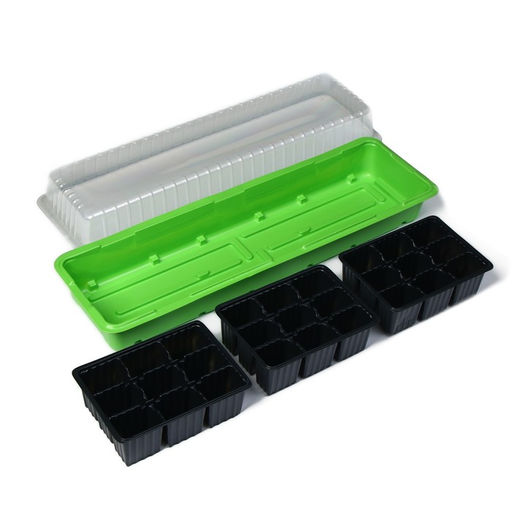 Цена за 5 шт. Мини - парник для рассады, 56×17×12 см, 3 вставки, 27 ячеек, пластик, Greengo