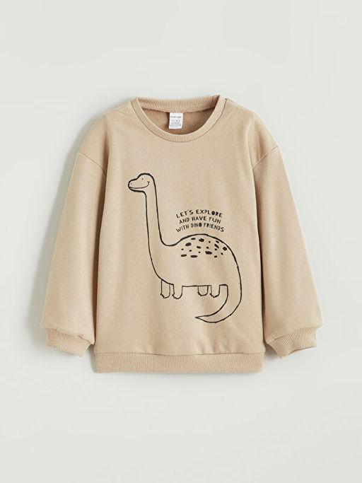 Bask?l? Erkek Bebek Sweatshirt ve Pantolon
