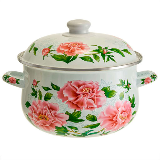 Кастрюля эмалированная с эмалированной крышкой 5 л,d=24см,"Пионы" MetaLLoni EM-1512