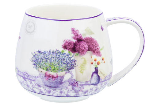 Кружка 450 мл 13*10*8,5 см Лаванда бочонок, NEW BONE CHINA