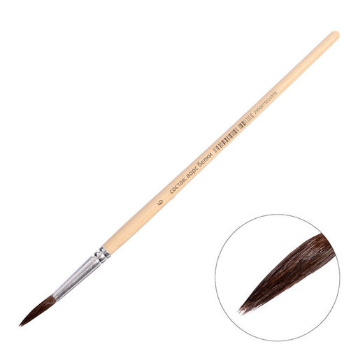 Цена за 10 шт. Кисть для рисования, белка, № 6, круглая, деревянная ручка, международный размер