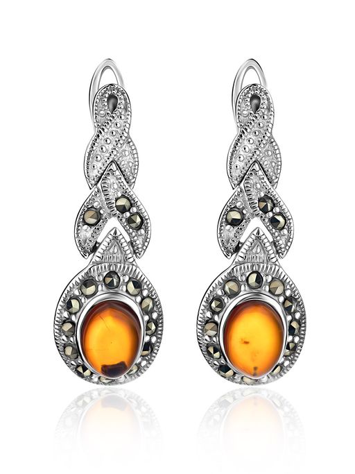 Изысканные серьги, украшенные марказитами и янтарём Эйфория