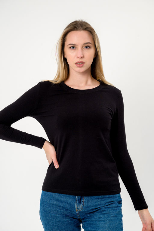 Лонгслив женский из кулирки с лайкрой чёрный - Амадэль фото 6