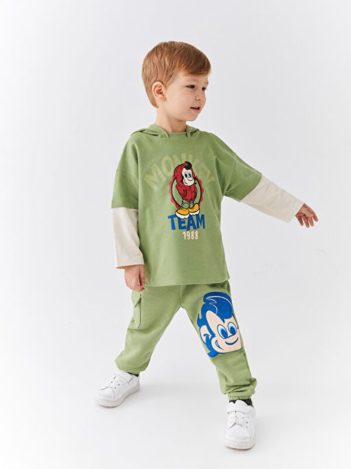 Kap??onlu Uzun Kollu Nostaljik Maymun Bask?l? Erkek Bebek Sweatshirt - Waikiki фото 2