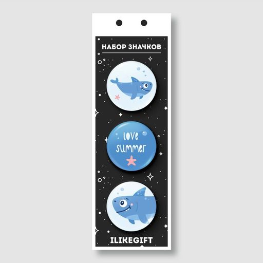 Набор значков 3 шт. iLikeGift Shark "LOVE SUMMER"