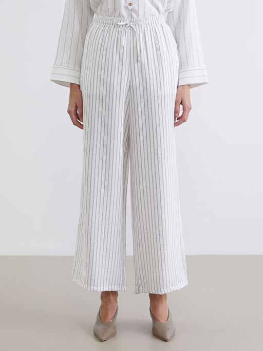 Beli Lastikli ?izgili Kad?n Pantolon