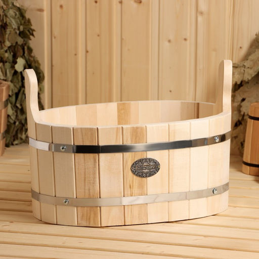 Шайка-таз из липы, овальная, 10 л, нержавеющий обруч, "Добропаровъ"