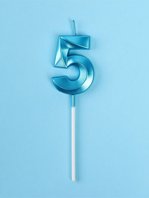 Цена за 4 шт. Свеча в торт на шпажке «Грань», цифра 5, голубая, 5 см
