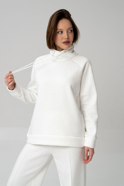 Свитшот из мягкого хлопкового футера с начёсом, молочный - Solo mio фото 3
