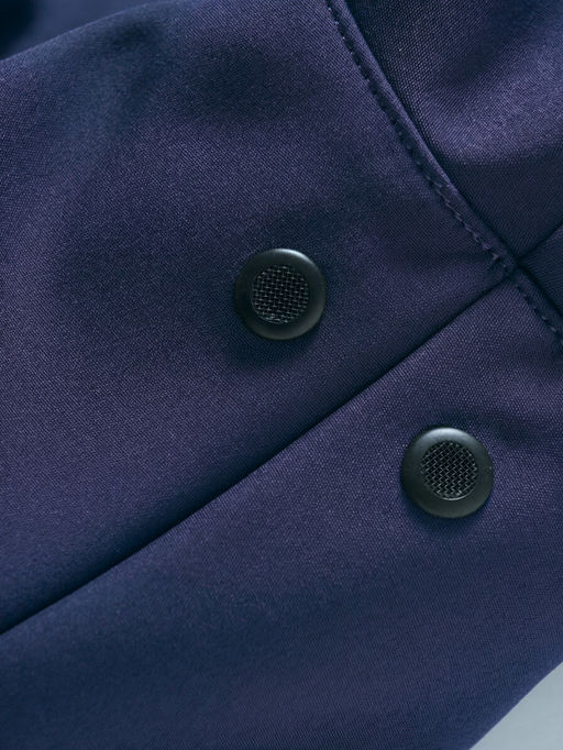 Ветровка женская софтшелл виндстоппер с капюшоном спортивная темно-синего цвета 9616_1TS