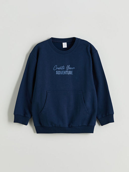 Bisiklet Yaka Bask?l? Erkek ?ocuk Sweatshirt