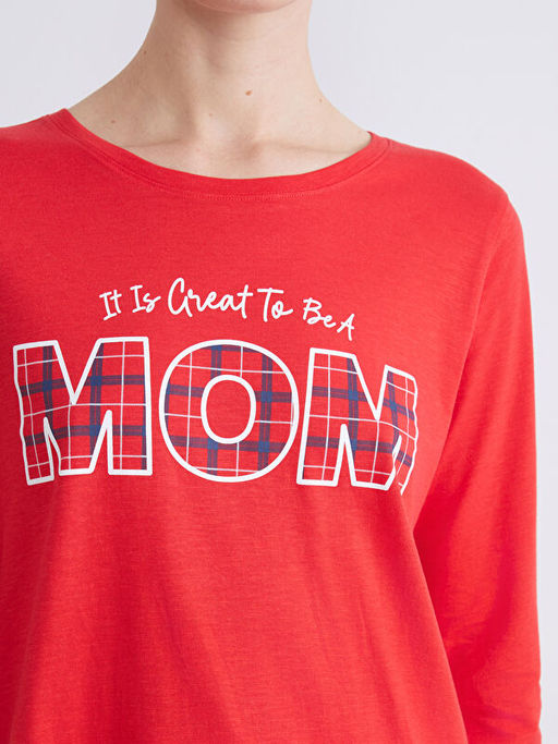 Bisiklet Yaka Bask?l? Kad?n Pijama ?st?