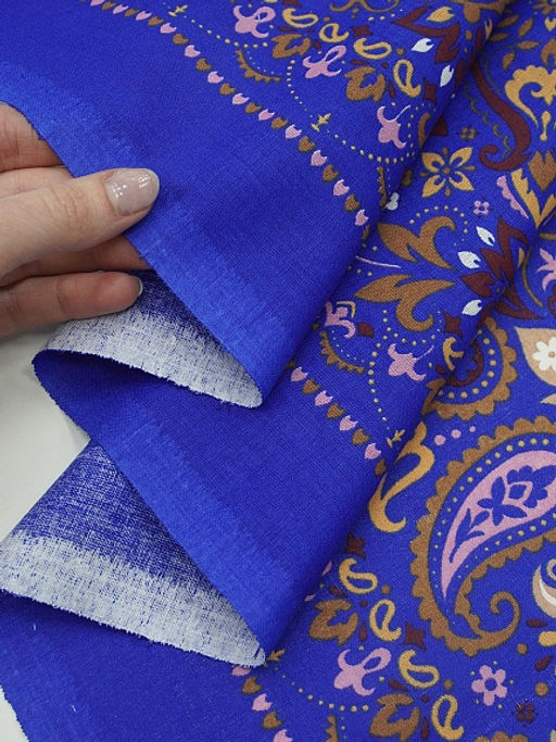 Ситец Восточные узоры (Гол.платок 0.95м*0.95м) цв.васильковый, ш.0.95м, хлопок-100%, раппорт 1м - Купава фото 4