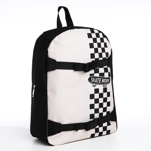 Рюкзак школьный текстильный с креплением для скейта Skate more, 38×29×11 см, чёрный, отдел на молнии