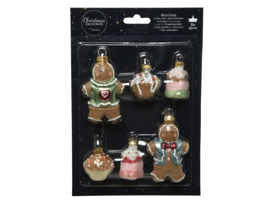 Decoris / Набор стеклянных елочных игрушек Сладости 6 шт