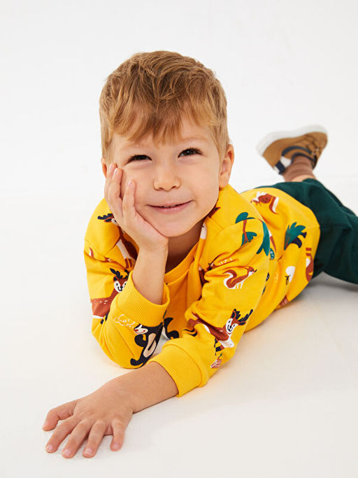 Bisiklet Yaka Uzun Kollu Bask?l? Erkek Bebek Sweatshirt ve Pantolon 2li Tak?m - Waikiki фото 2