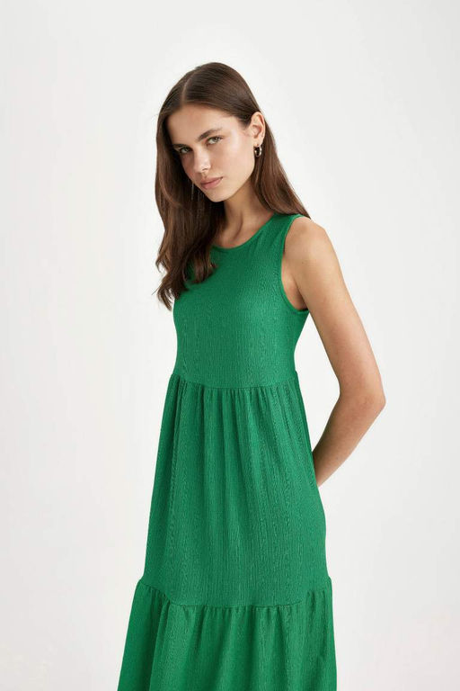 Платье миди без рукавов с круглым вырезом и запахом - Defacto фото 4