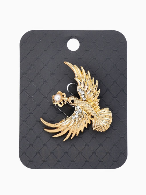 Брошь "Калибри с цветком", цвет белый в золоте