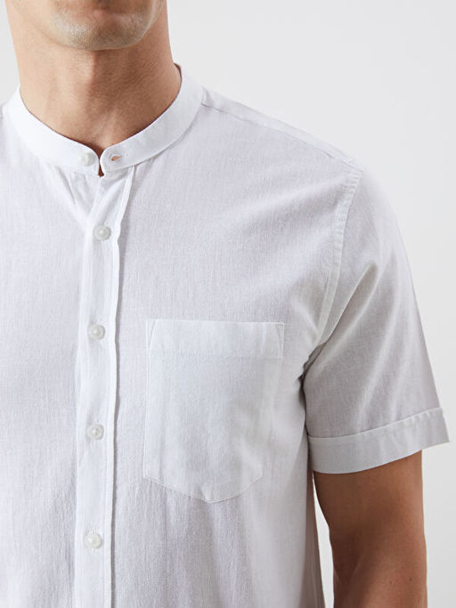 Regular Fit K?sa Kollu Keten Kar???ml? Erkek G?mlek