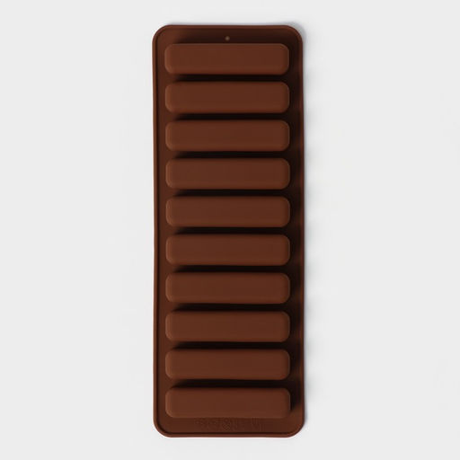 Форма для выпечки печенья Доляна «Савоярди», силикон, 26×9 см, 10 ячеек (7.1×1.7 см), коричневая