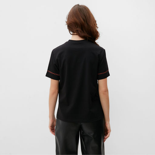Футболка женская с красным кантом Basic line чёрная, размер 52